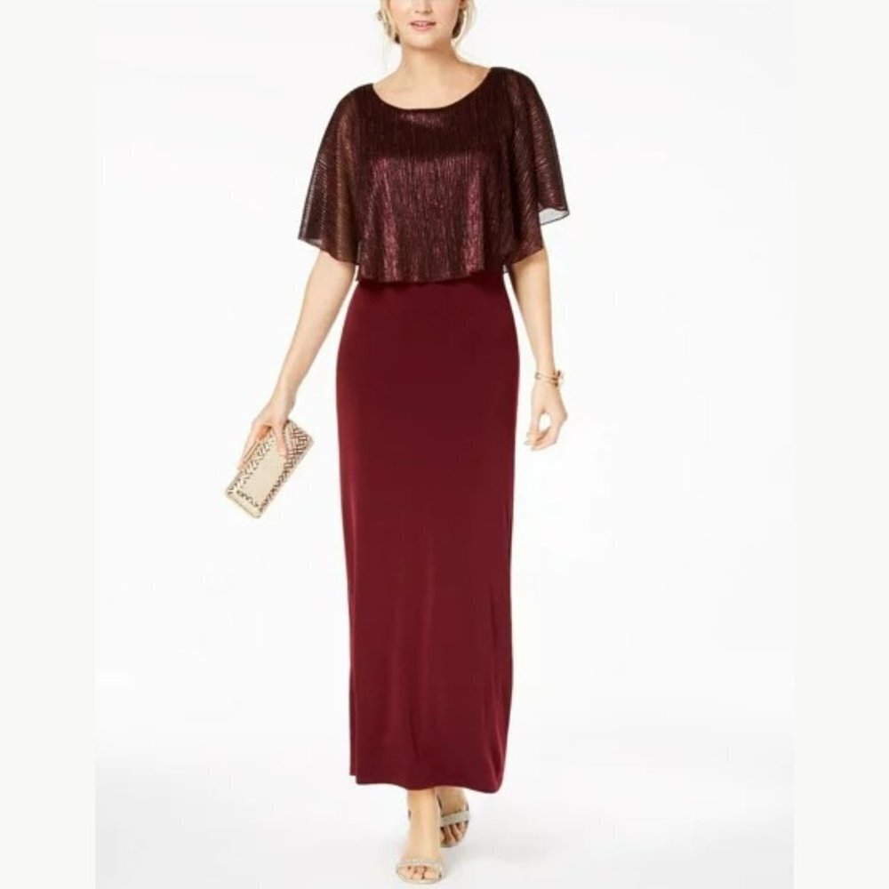 Connected Apparel Women's Metallic-Capelet Long Evening Dress - L